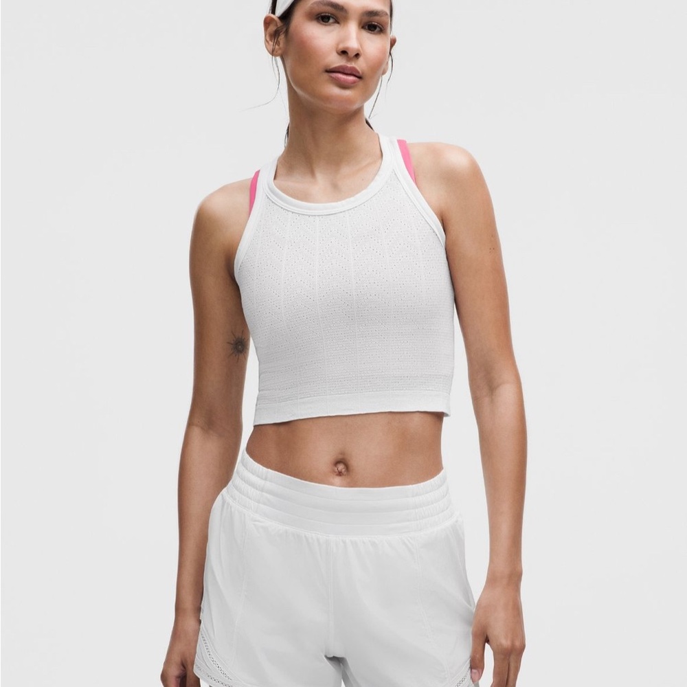 Swiftly Pointelle Cropped Racerback Tank Top